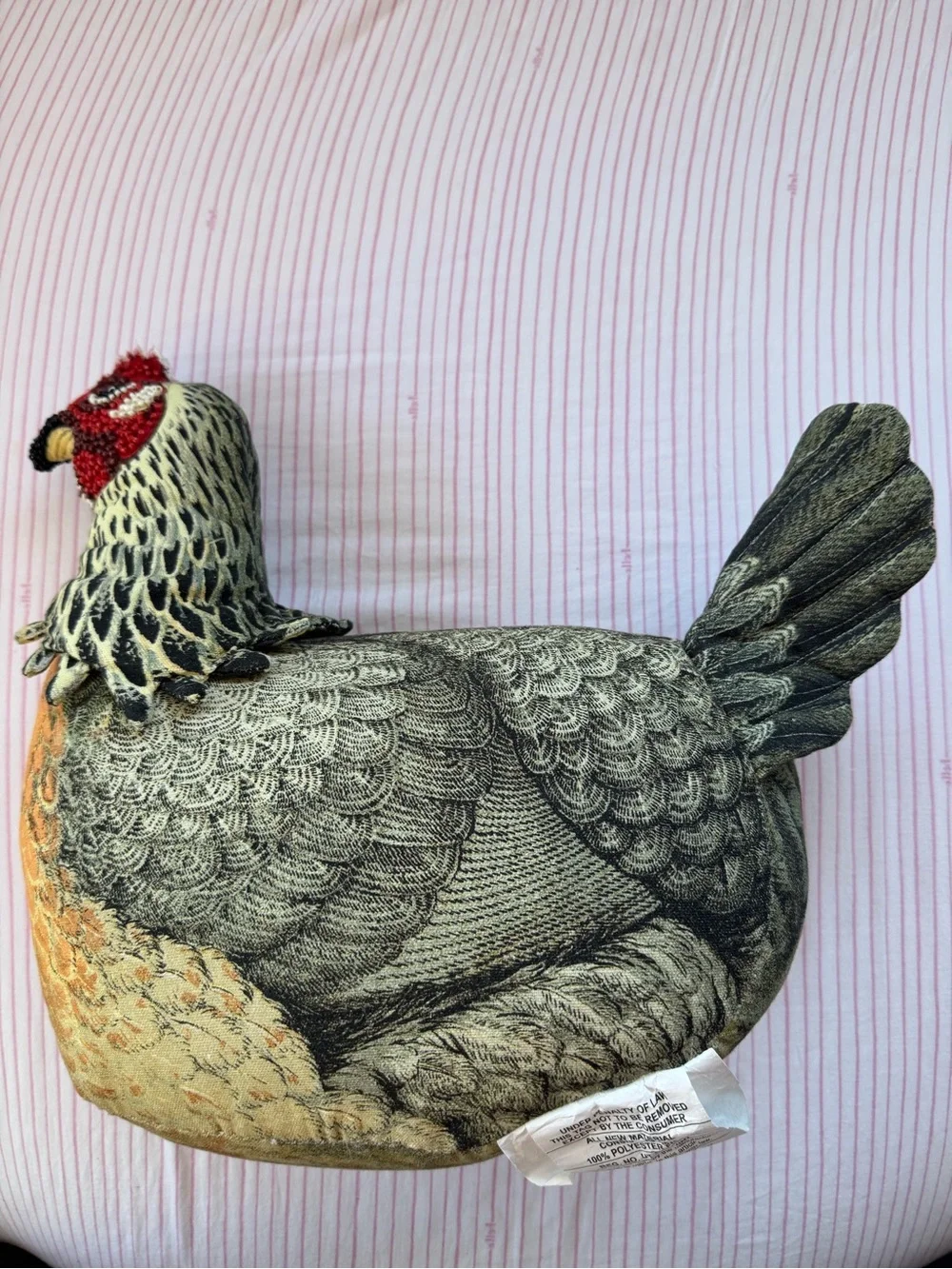 Chicken Hen-Shaped Accent Pillow beaded Decorative Pillow John Derian Like New